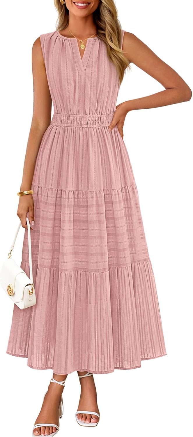 Women's Boho V Neck Cotton Long Dress