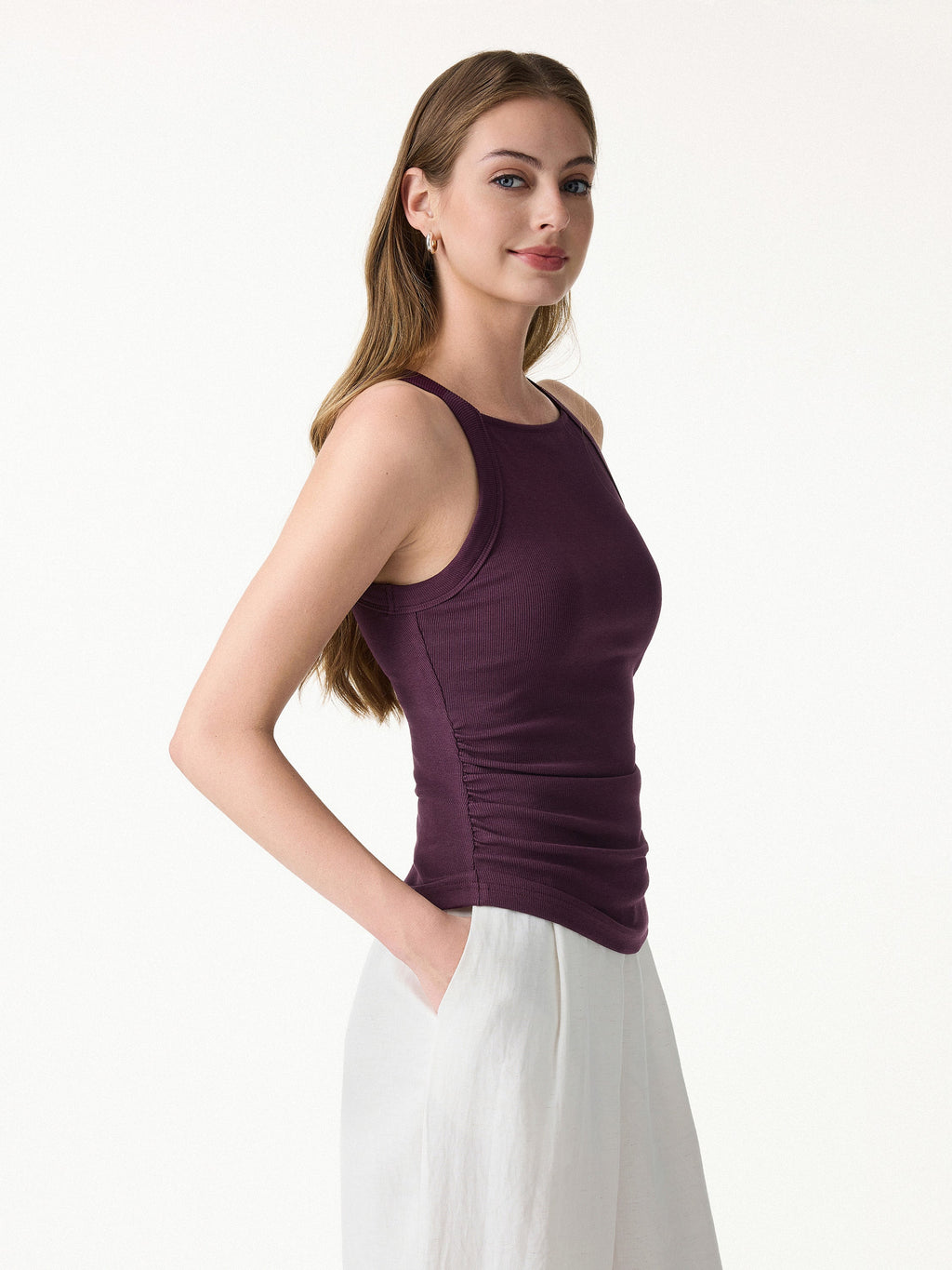 Square Neck Ruched Rib Bra Tank