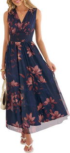 Women's A Line Tulle Maxi Dresson,Casual Floral Dresses