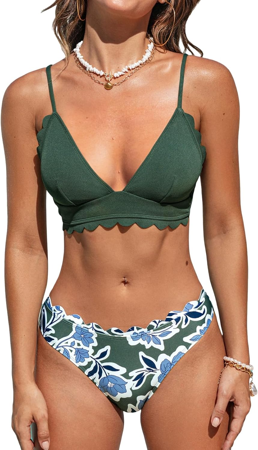 Women's V Neck Low Waisted Bikini Swimsuit