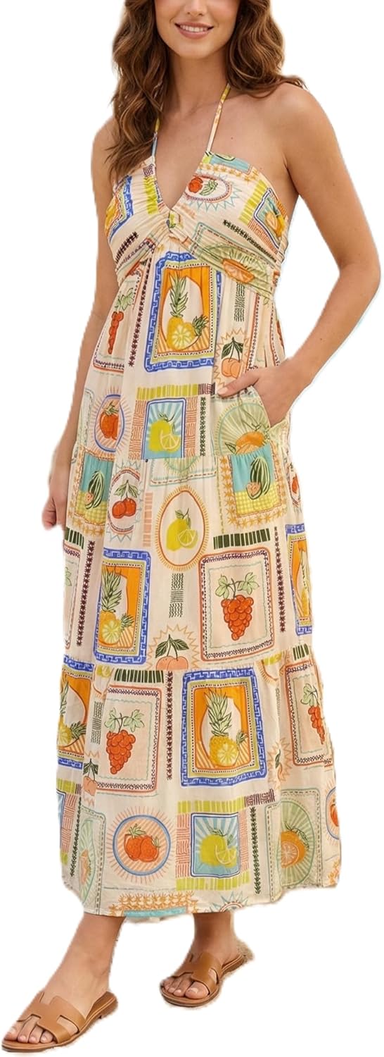 Women's Vacation Maxi Dress with Pockets