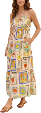 Women's Vacation Maxi Dress with Pockets