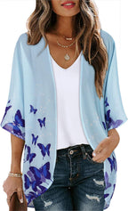 Women's Floral Print Puff Sleeve Kimono Cardigan Loose Cover Up Casual Blouse Tops 2026