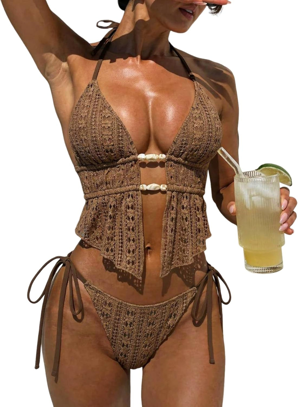 Women's Textured Backless Halter Bikini Set
