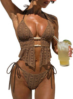 Women's Textured Backless Halter Bikini Set