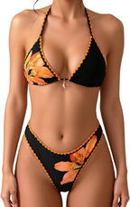Women's Floral Polka Dot Triangle Thong Bikini Set Cute Bathing Suit