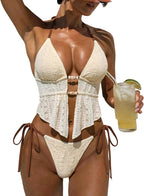 Women's Textured Backless Halter Bikini Set