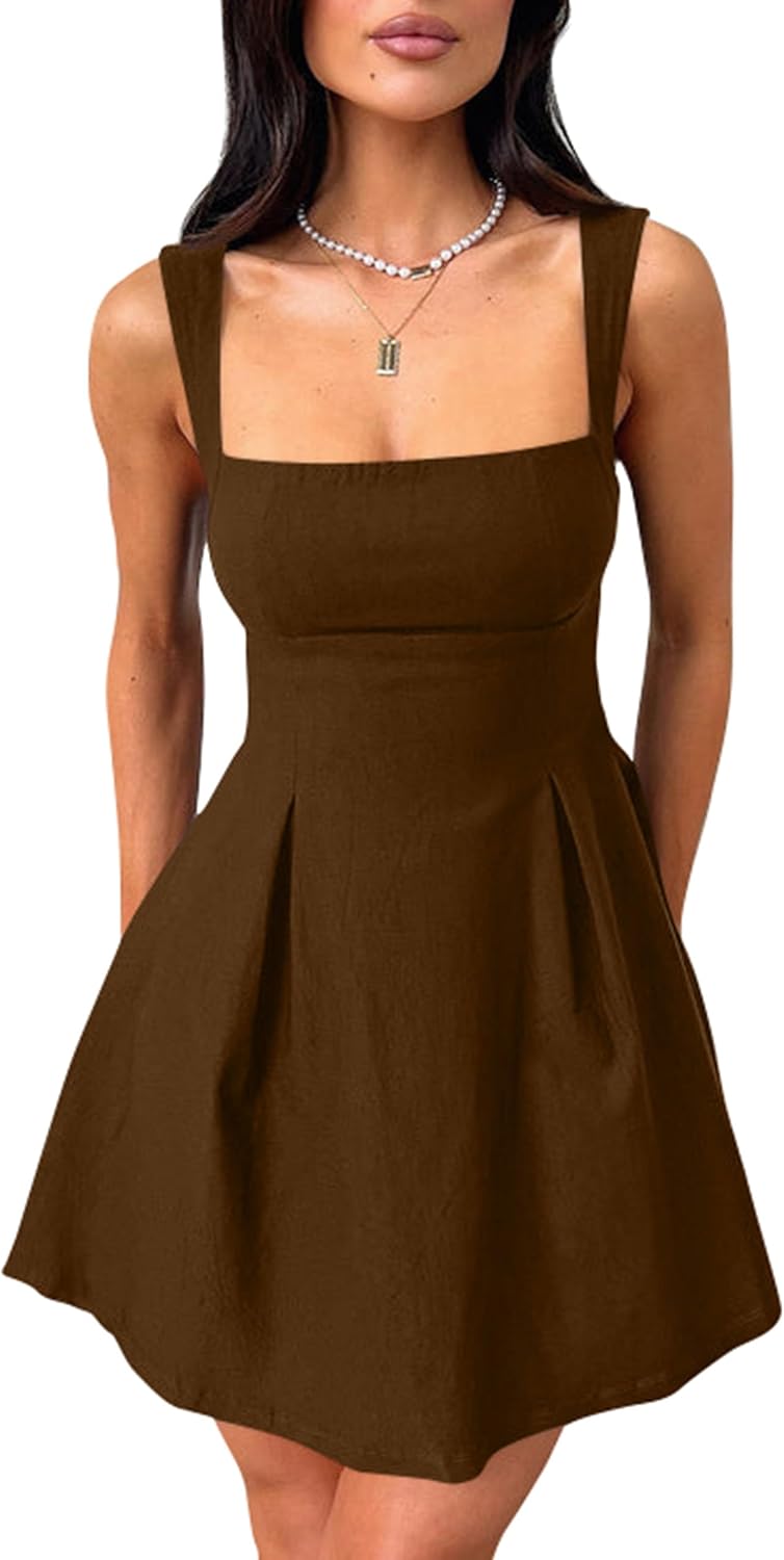 Women's Square Neck Bow A-Line Mini Party Dress