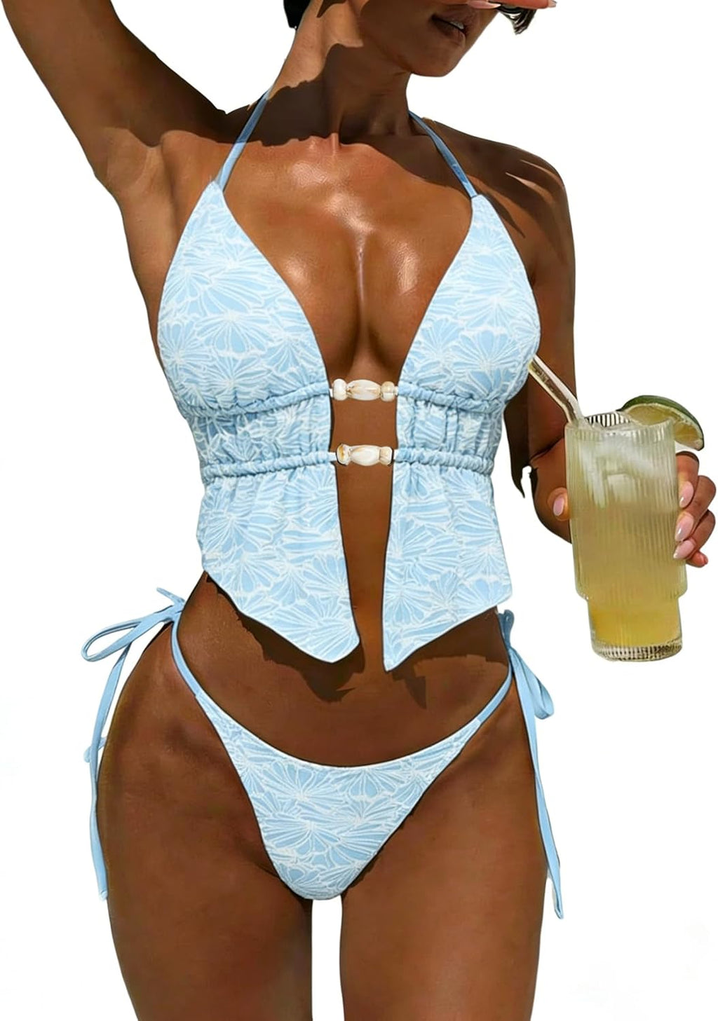 Women's Textured Backless Halter Bikini Set