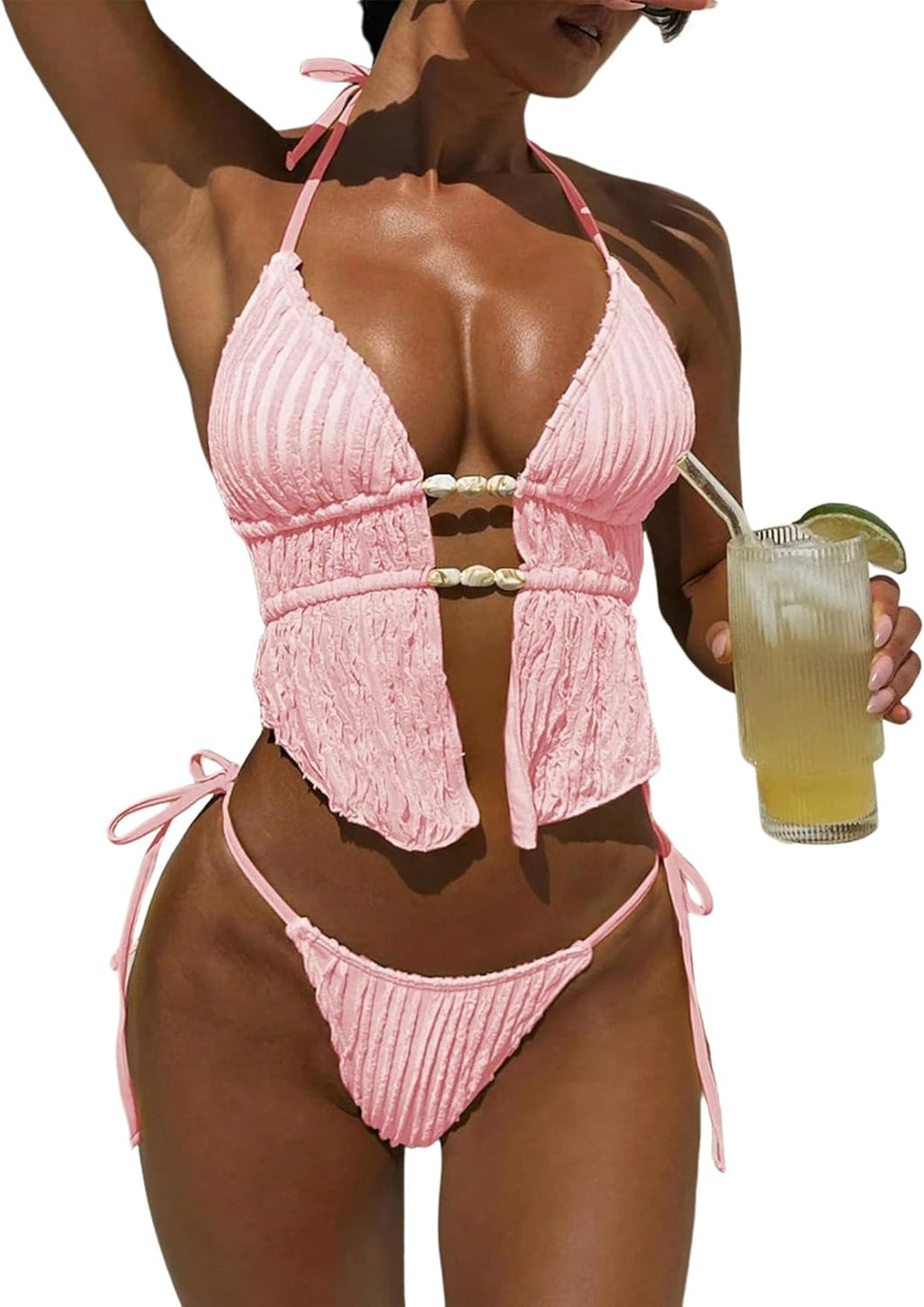Women's Textured Backless Halter Bikini Set