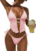 Women's Textured Backless Halter Bikini Set