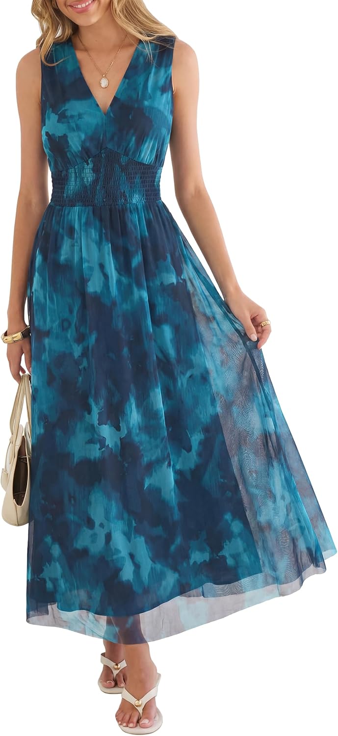 Women's A Line Tulle Maxi Dresson,Casual Floral Dresses
