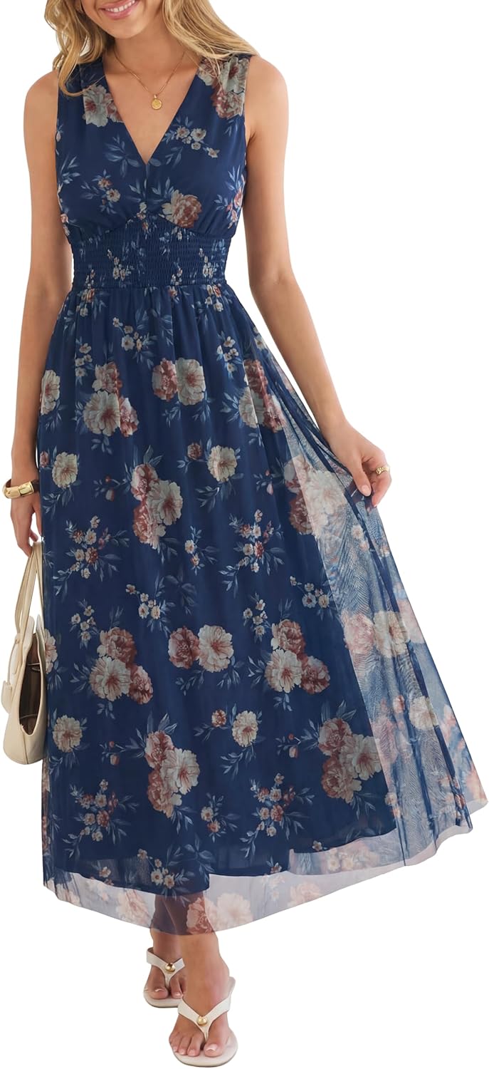 Women's A Line Tulle Maxi Dresson,Casual Floral Dresses