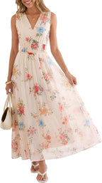 Women's A Line Tulle Maxi Dresson,Casual Floral Dresses