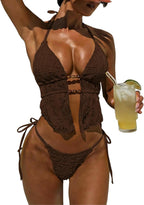 Women's Textured Backless Halter Bikini Set