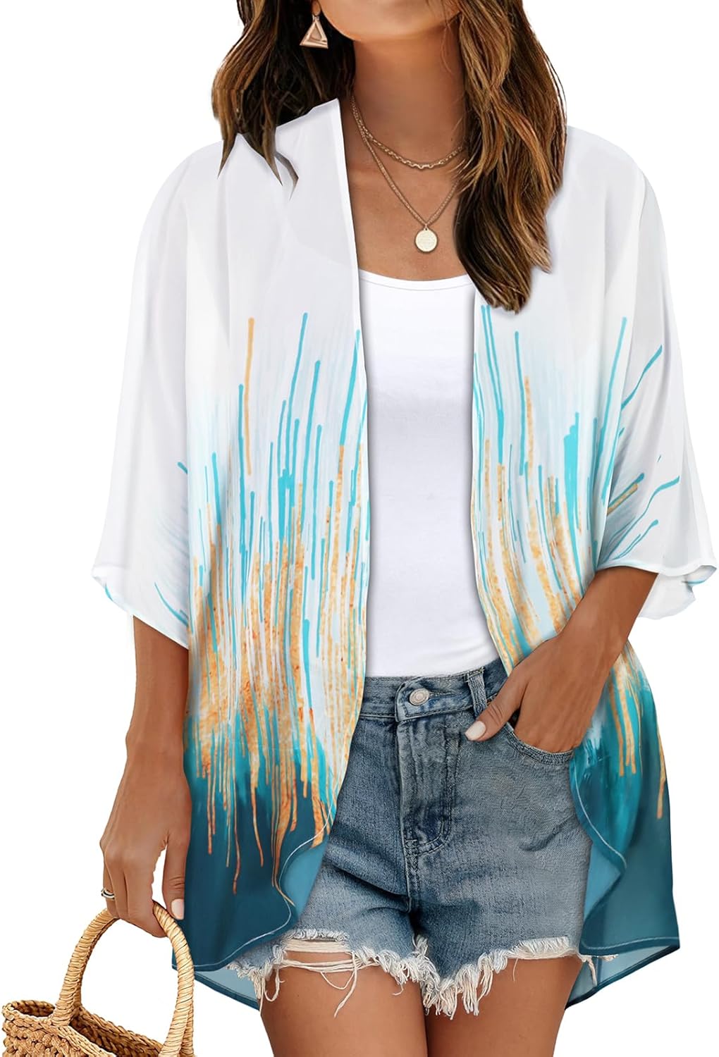 Women's Floral Print Puff Sleeve Kimono Cardigan Loose Cover Up Casual Blouse Tops 2026
