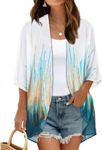 Women's Floral Print Puff Sleeve Kimono Cardigan Loose Cover Up Casual Blouse Tops 2026
