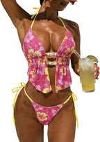 Women's Textured Backless Halter Bikini Set