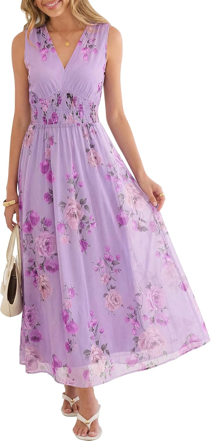 Women's A Line Tulle Maxi Dresson,Casual Floral Dresses