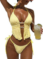 Women's Textured Backless Halter Bikini Set