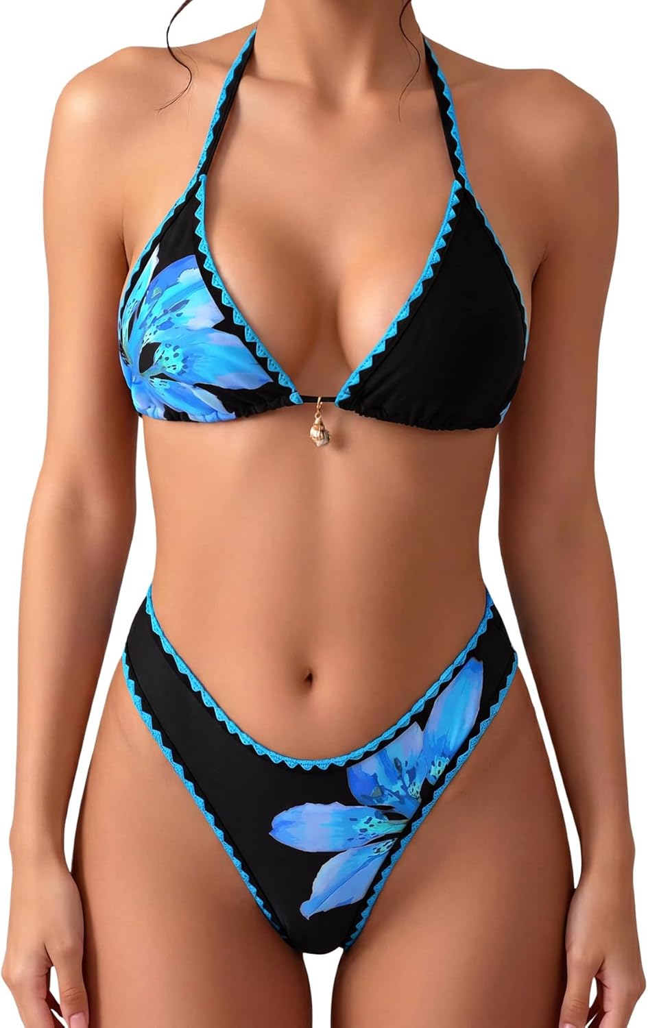 Women's Floral Polka Dot Triangle Thong Bikini Set Cute Bathing Suit