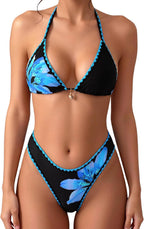 Women's Floral Polka Dot Triangle Thong Bikini Set Cute Bathing Suit