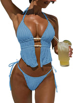 Women's Textured Backless Halter Bikini Set