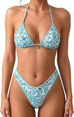 Women's Floral Polka Dot Triangle Thong Bikini Set Cute Bathing Suit