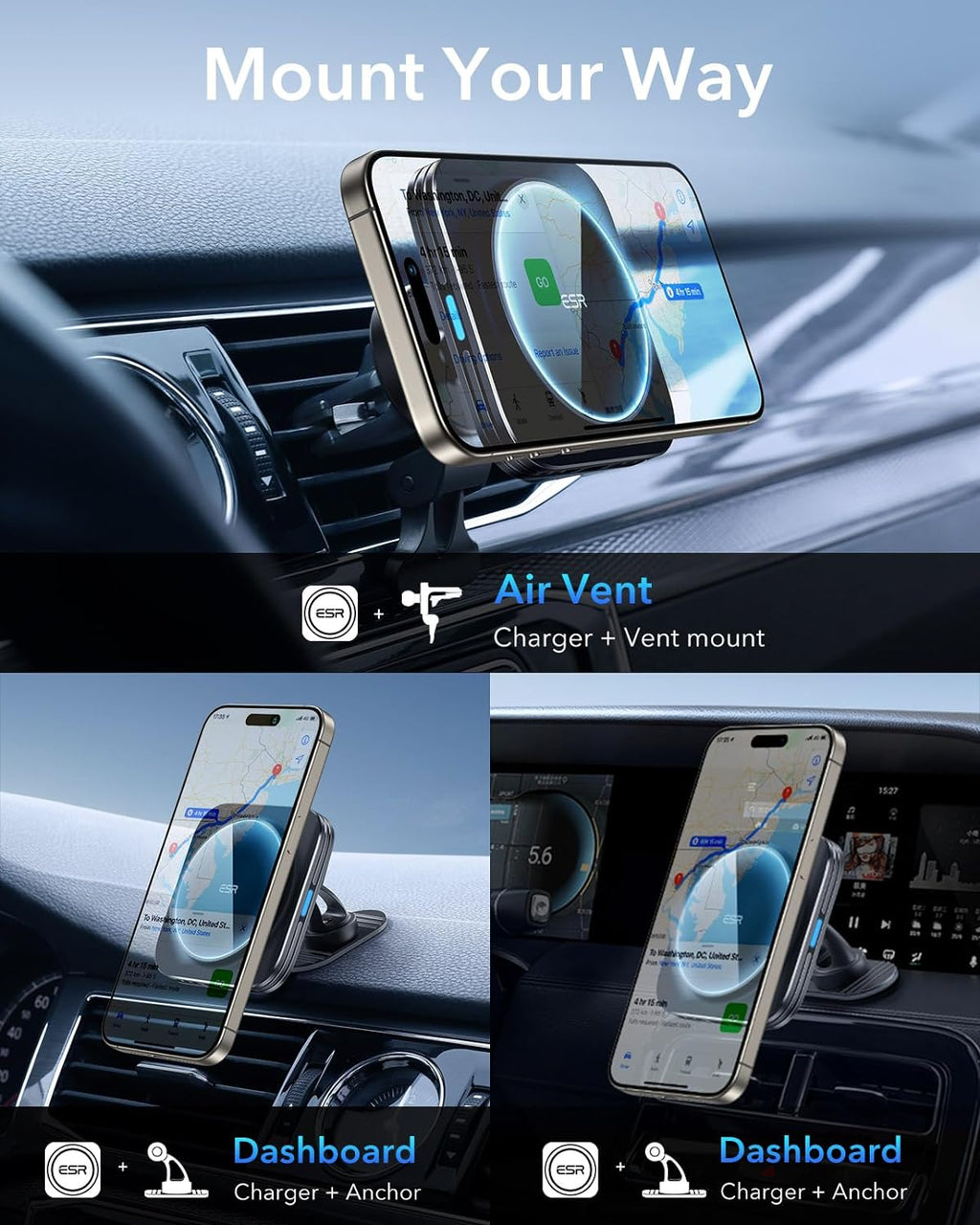 MagSafe 15W Magnetic Wireless Car Charger Mount