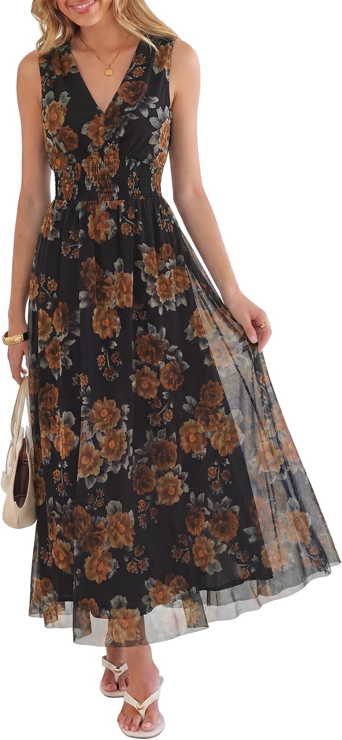 Women's A Line Tulle Maxi Dresson,Casual Floral Dresses