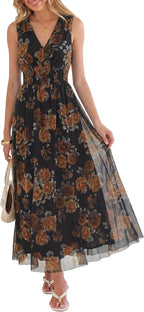 Women's A Line Tulle Maxi Dresson,Casual Floral Dresses