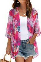 Women's Floral Print Puff Sleeve Kimono Cardigan Loose Cover Up Casual Blouse Tops 2026