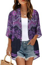 Women's Floral Print Puff Sleeve Kimono Cardigan Loose Cover Up Casual Blouse Tops 2026