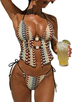 Women's Textured Backless Halter Bikini Set