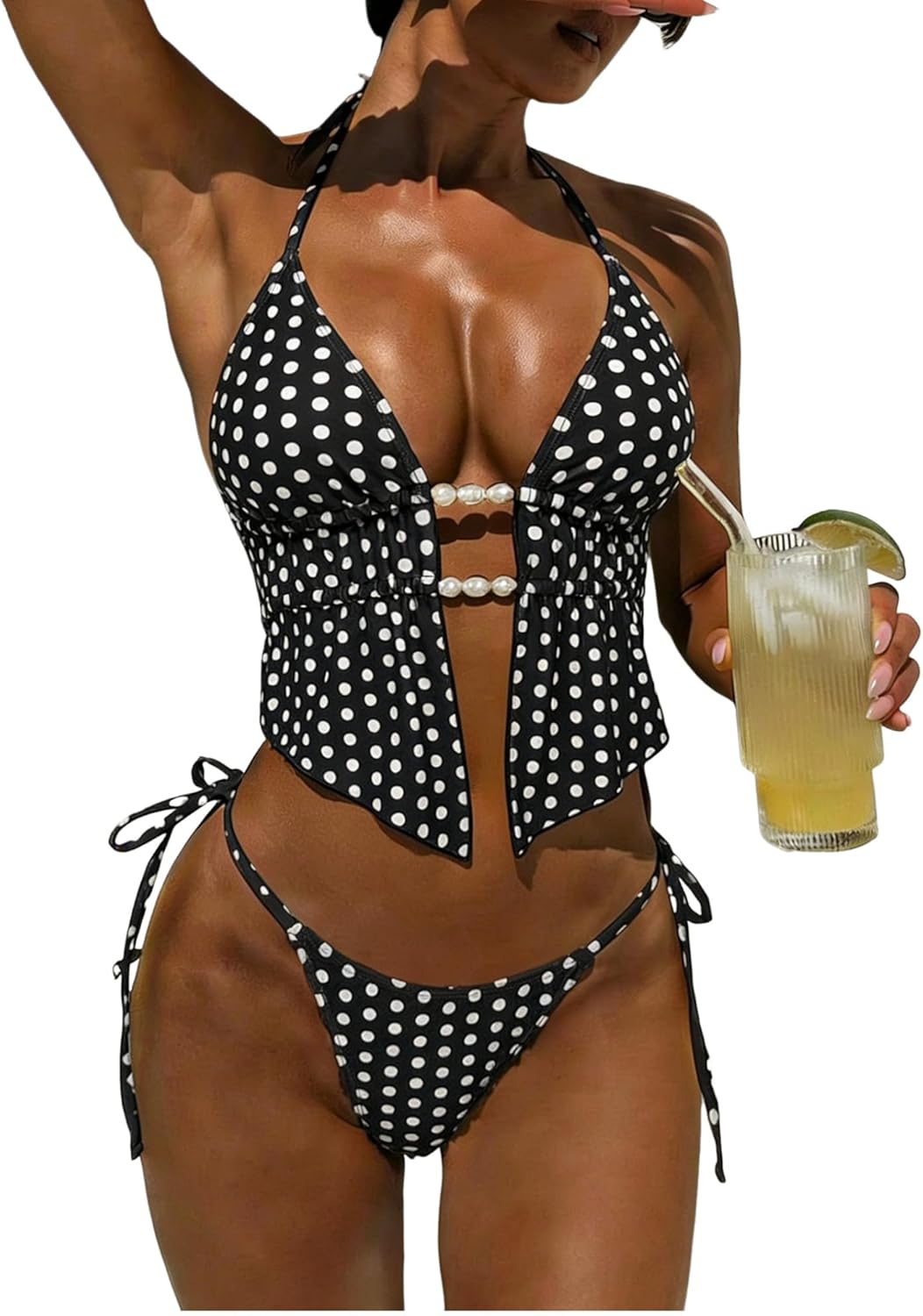 Women's Textured Backless Halter Bikini Set