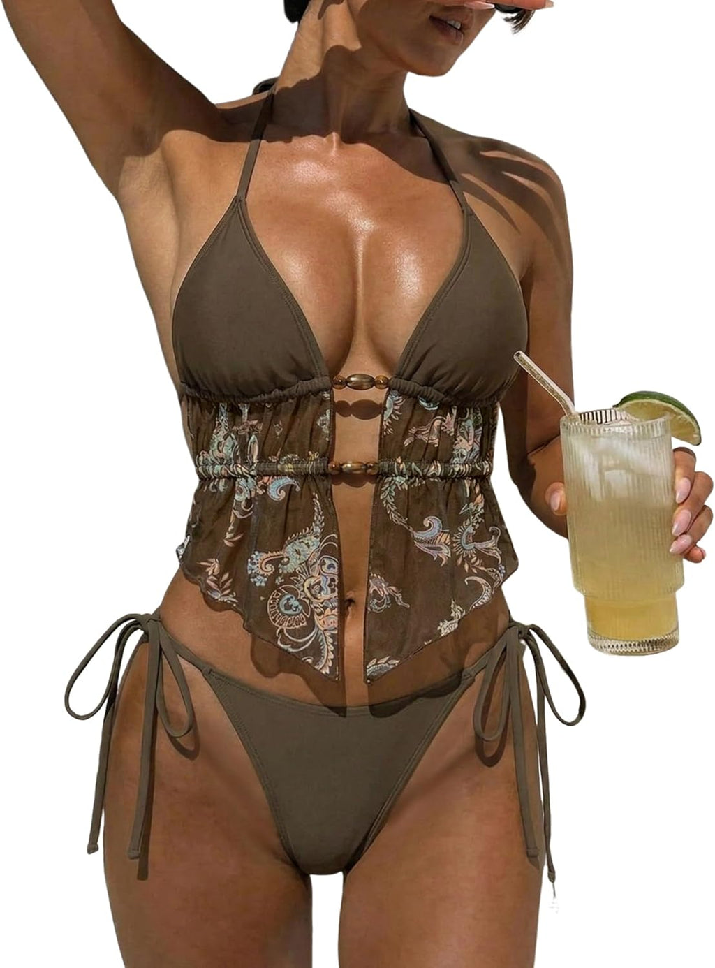 Women's Textured Backless Halter Bikini Set