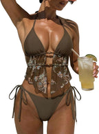 Women's Textured Backless Halter Bikini Set