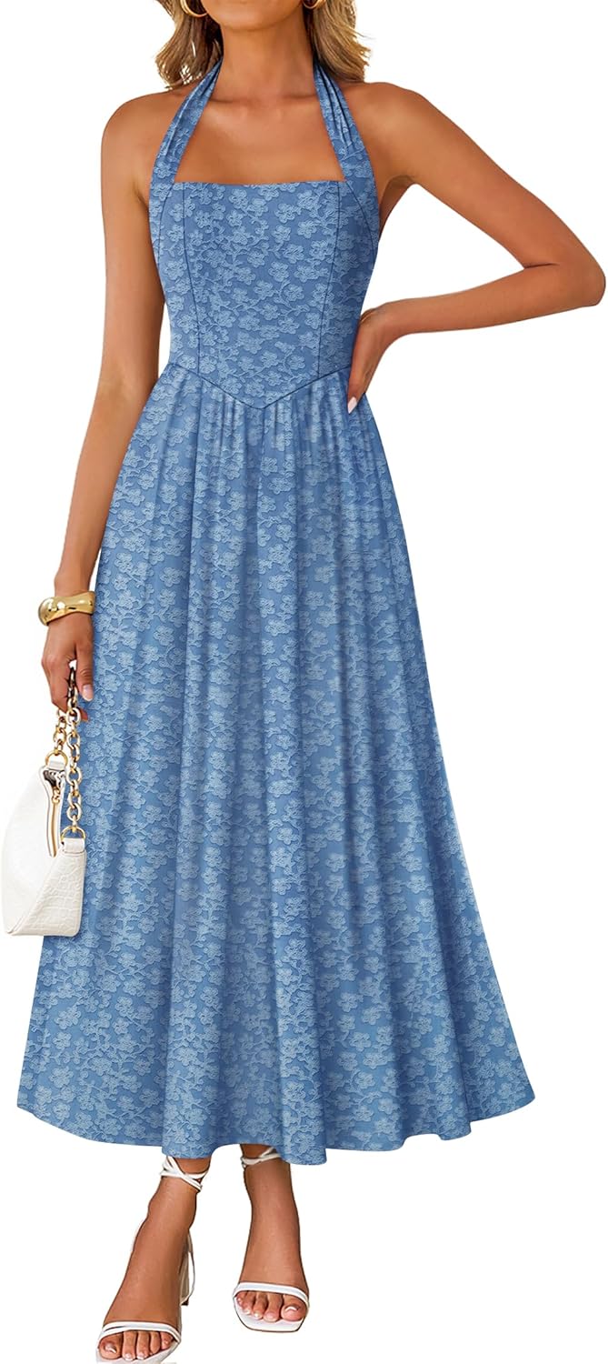 Women's Halter Neck A Line Long Dress
