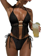 Women's Textured Backless Halter Bikini Set