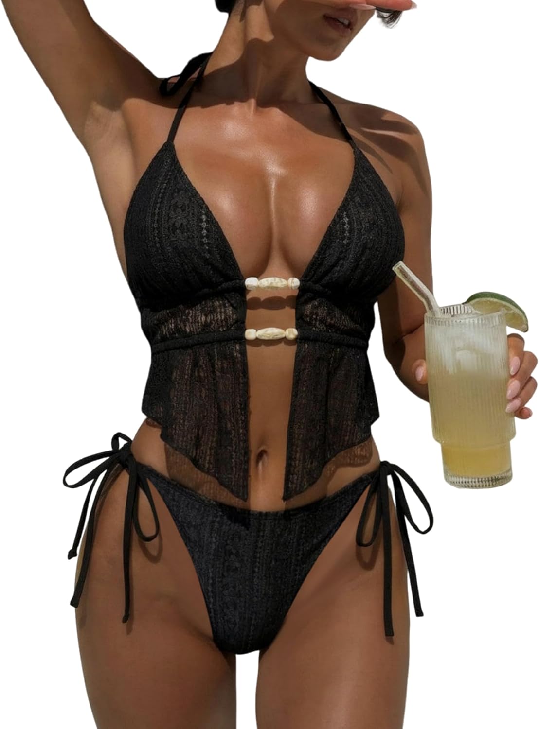 Women's Textured Backless Halter Bikini Set
