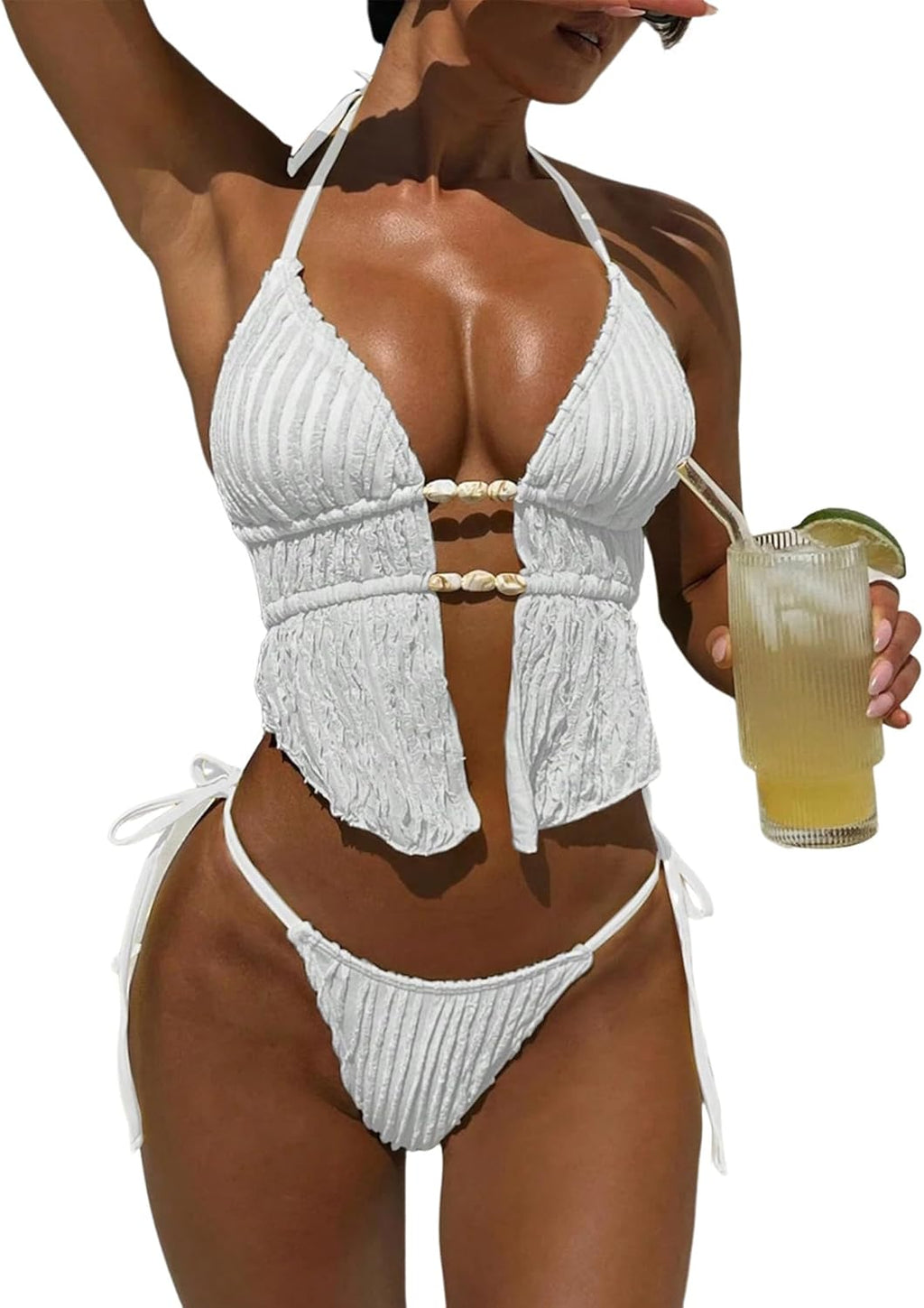 Women's Textured Backless Halter Bikini Set