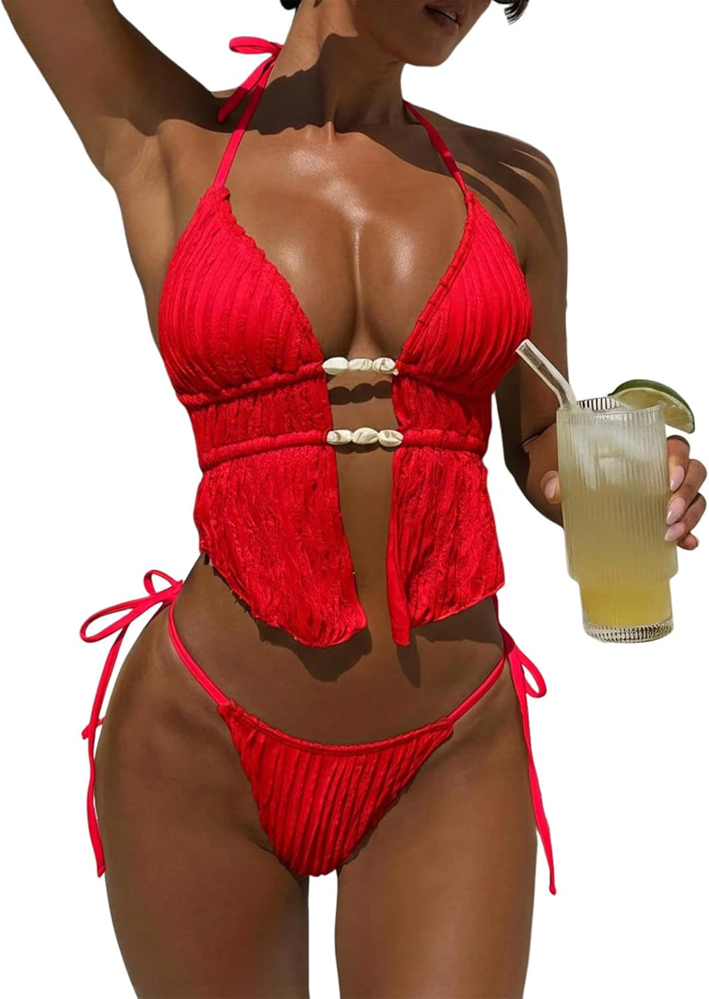 Women's Textured Backless Halter Bikini Set