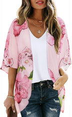 Women's Floral Print Puff Sleeve Kimono Cardigan Loose Cover Up Casual Blouse Tops 2026