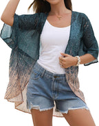 Women's Floral Print Puff Sleeve Kimono Cardigan Loose Cover Up Casual Blouse Tops 2026