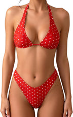 Women's Floral Polka Dot Triangle Thong Bikini Set Cute Bathing Suit