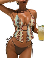 Women's Textured Backless Halter Bikini Set