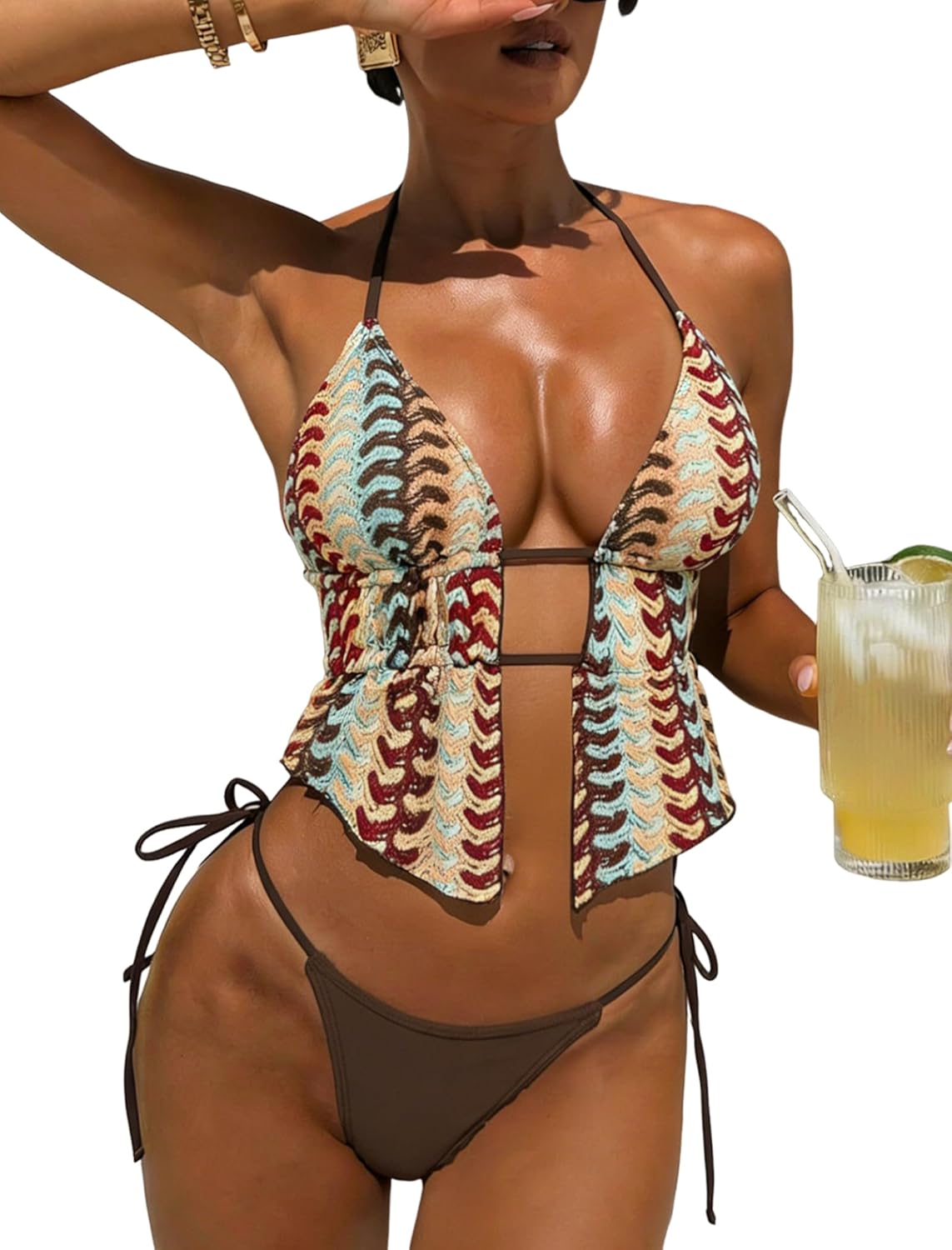 Women's Textured Backless Halter Bikini Set