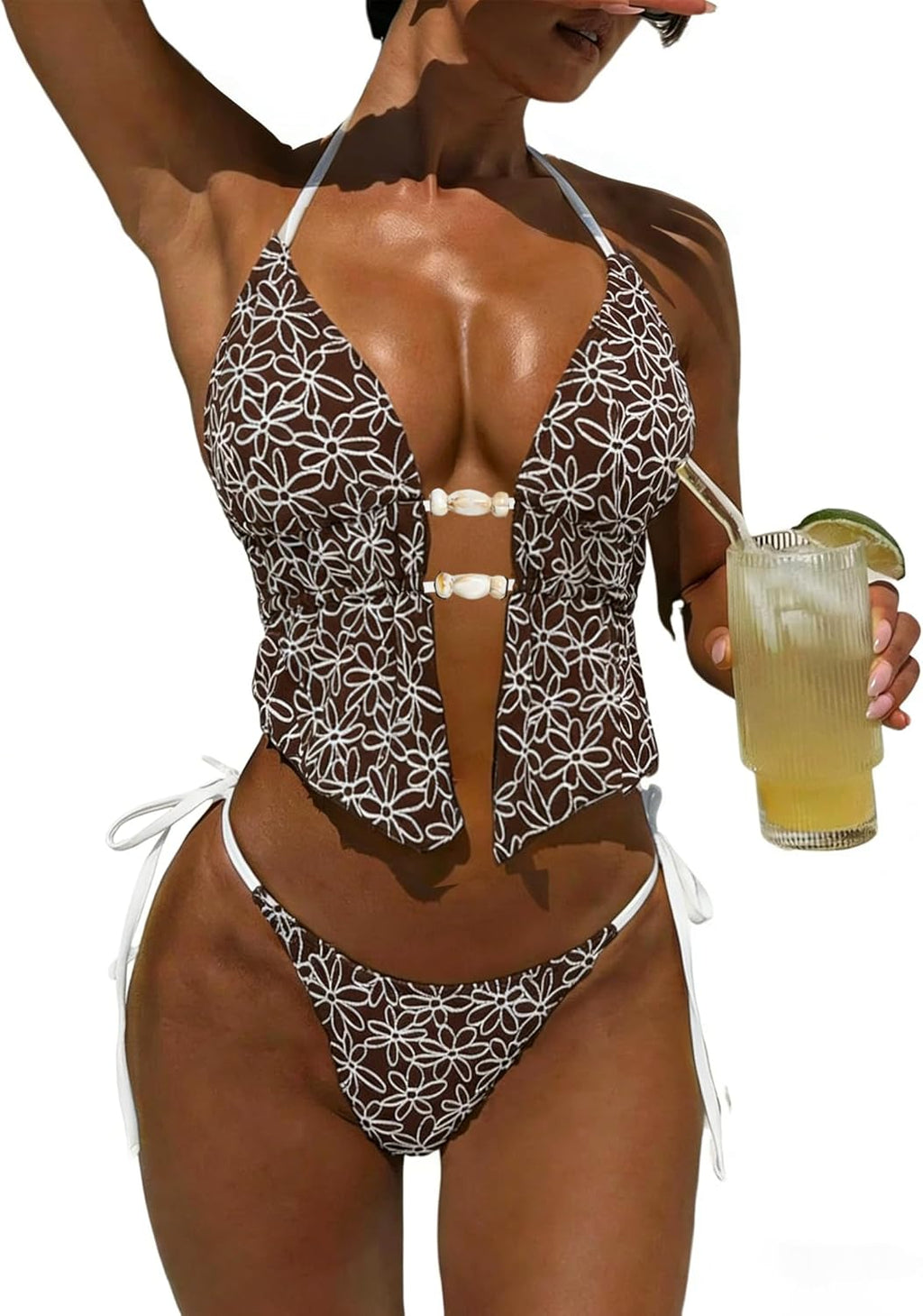 Women's Textured Backless Halter Bikini Set