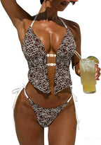 Women's Textured Backless Halter Bikini Set
