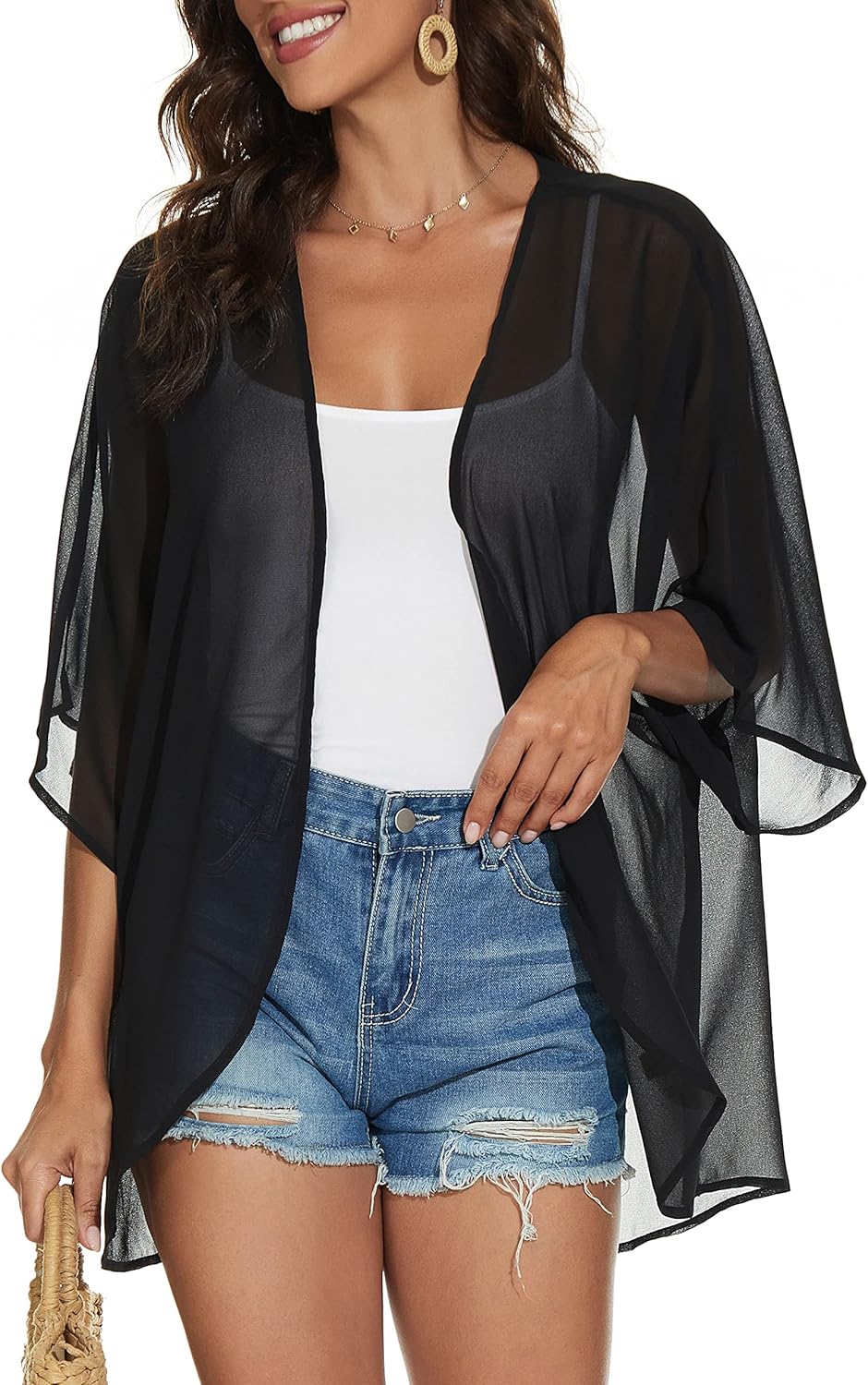 Women's Floral Print Puff Sleeve Kimono Cardigan Loose Cover Up Casual Blouse Tops 2026